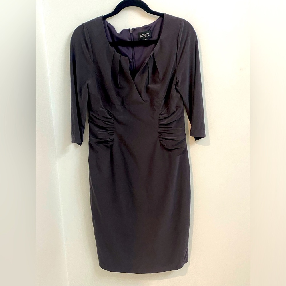 Adrianna Papell Slate Gray Purple Mauve Cocktail Dress Ruched Size 10